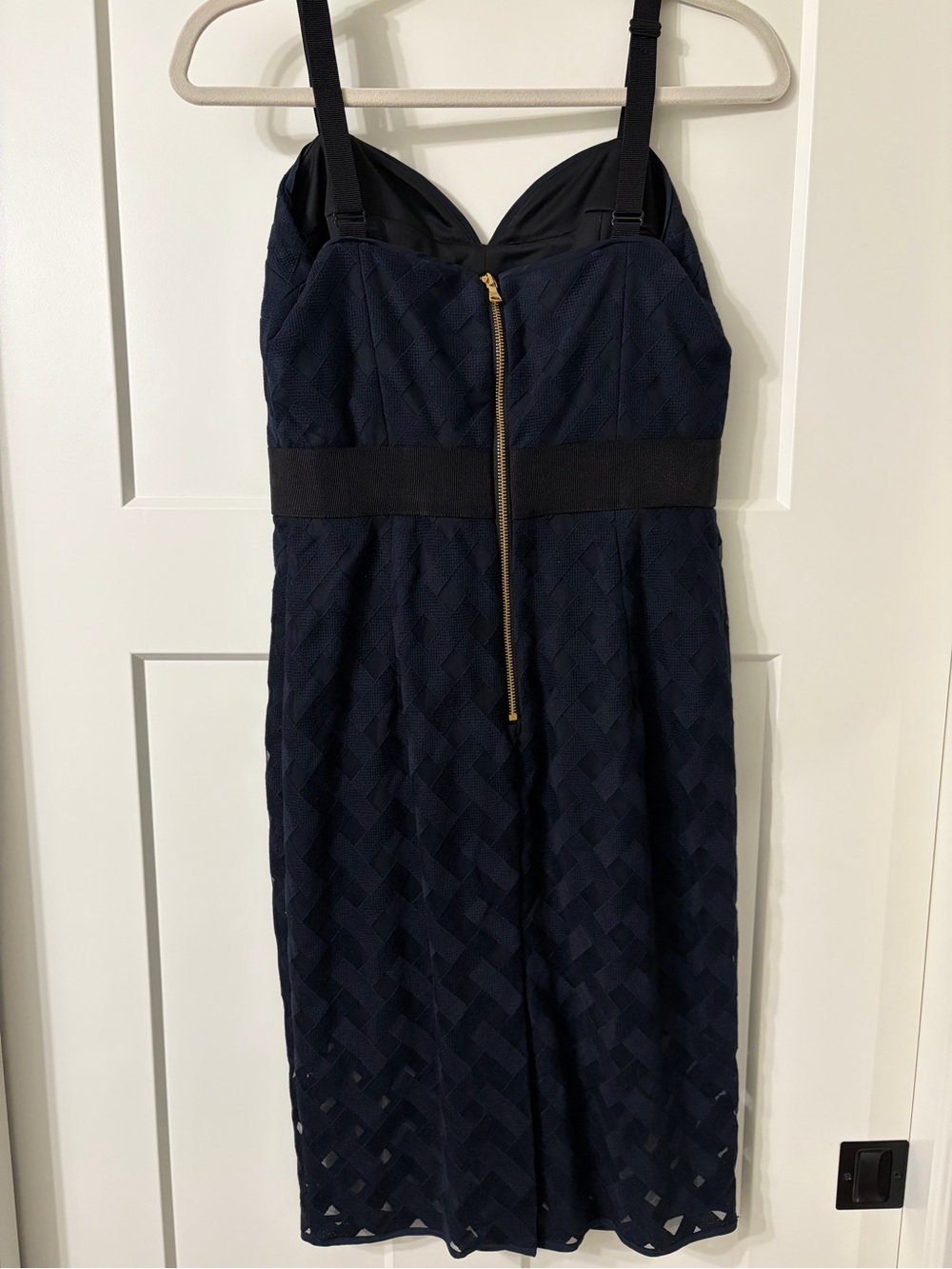 NEW Milly Navy Lattice Overlay Dress w/ Sweetheart Neckline Sz 6 - Picture 5 of 10